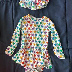 Bums & Roses Rainbow Hearts Print dress & Bow set 3/6